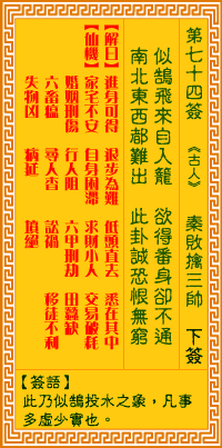 观音灵签 第74签:秦败擒三帅