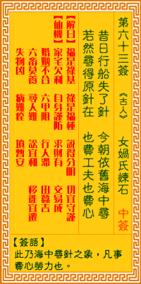 观音灵签 第63签:女娲氏炼石