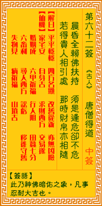 观音灵签 第62签:唐僧得道
