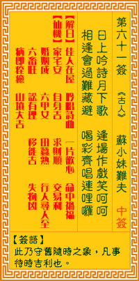 观音灵签 第61签:苏小妹难夫