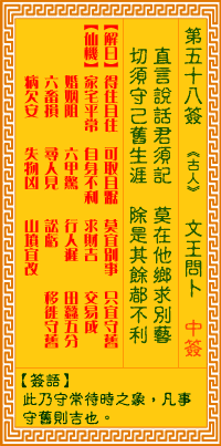 观音灵签 第58签:文王问卜