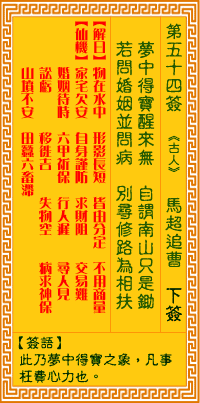 观音灵签 第54签:马超追曹