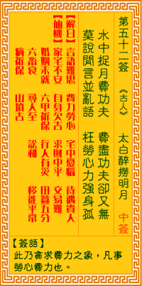 观音灵签 第52签:太白醉捞明月