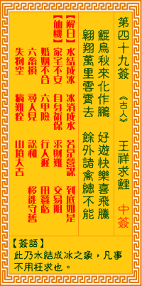 观音灵签 第49签:王祥求鲤