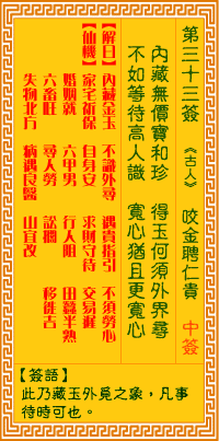 观音灵签 第33签:咬金聘仁贵