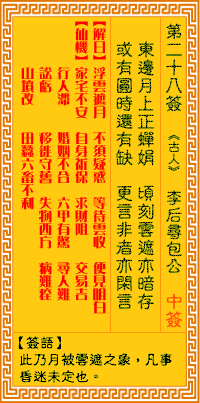 观音灵签 第28签:李后寻包公