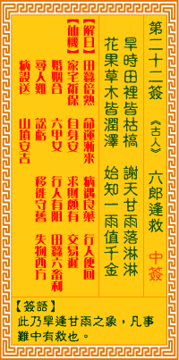 观音灵签 第22签:六郎逢救