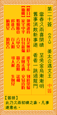 观音灵签 第20签:姜太公遇文王