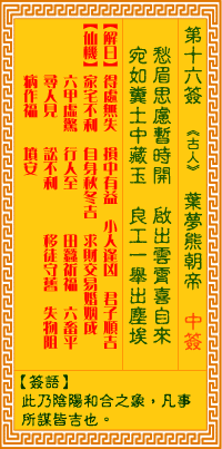 观音灵签 第16签:叶梦熊朝帝